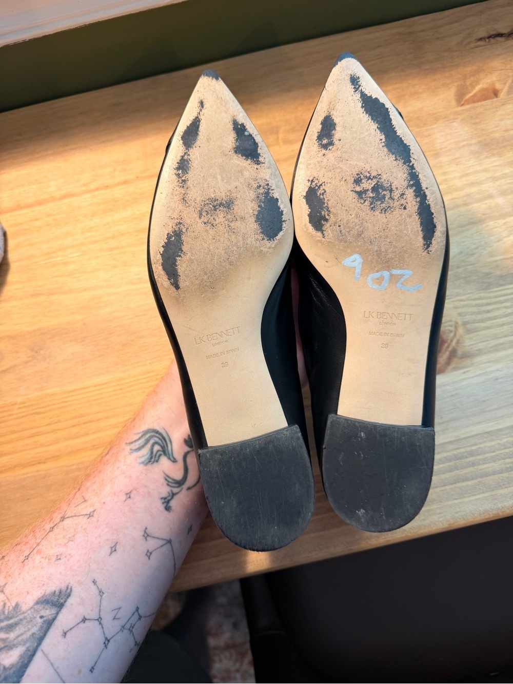 LK Bennett Black Pointed-Toe Leather Flats with Gold Accent - Picture 5 of 5